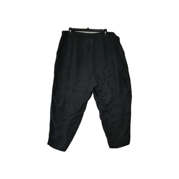 FLAX Women's Black Elastic Waist Linen Pockets Lagenlook Pants Medium - Picture 3 of 6